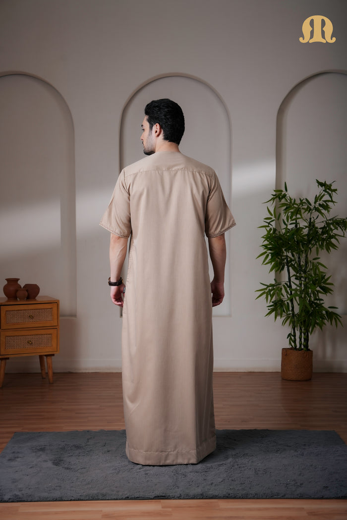 Beige Andak Half Sleeve Thobe Mens