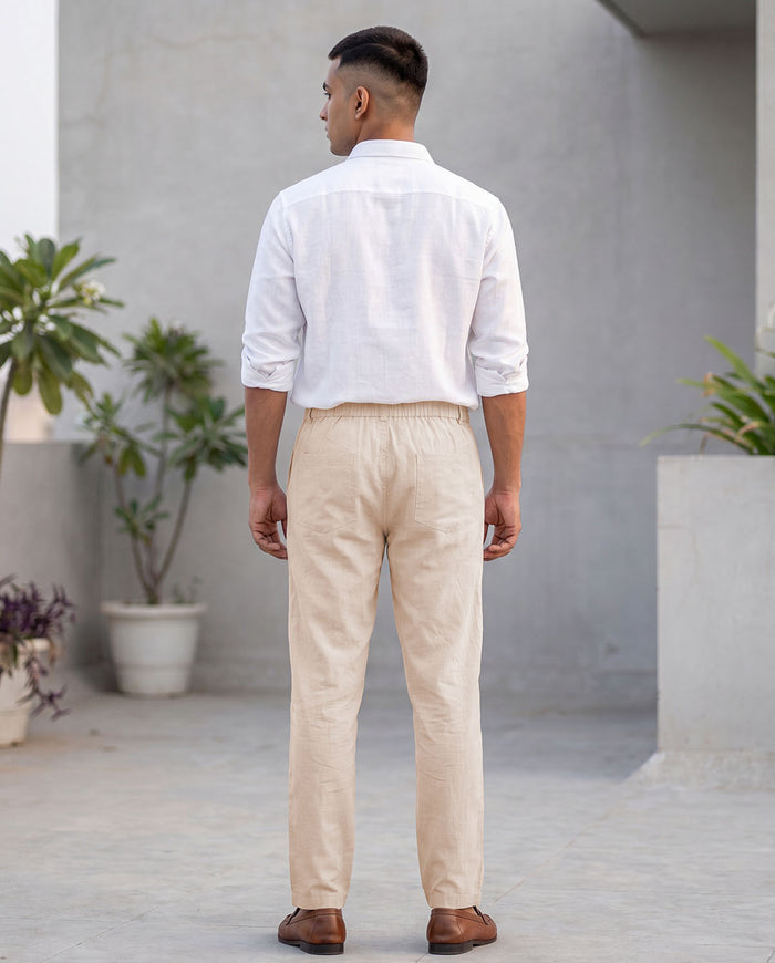 Beige Casual Linen Pants For Men