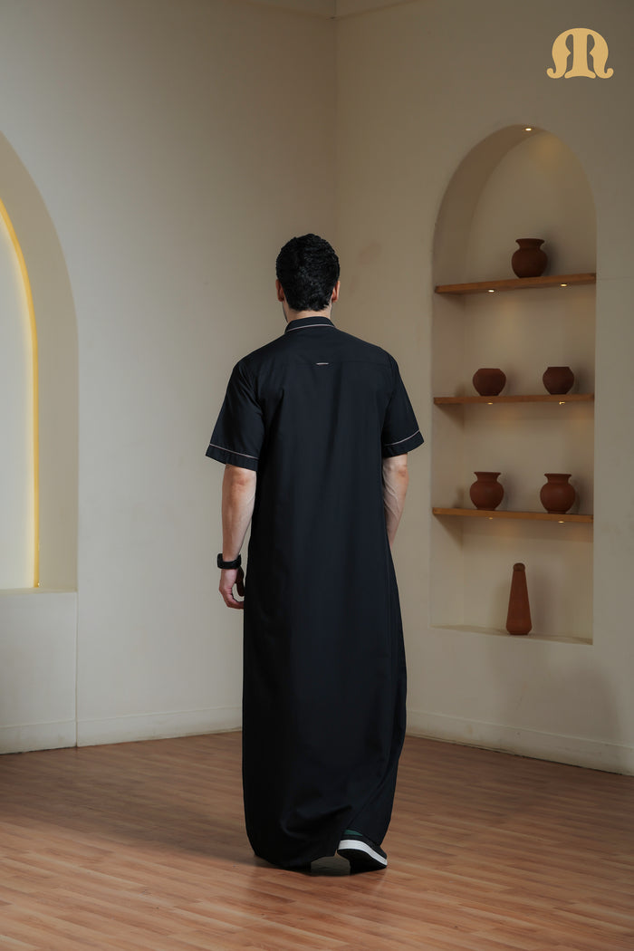 Black Basico Half Sleeve Thobe Men