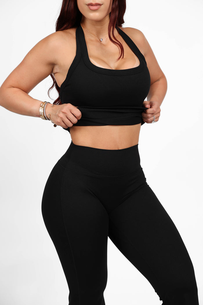 Black Snatching Tank and Flare Pant Set — view 4