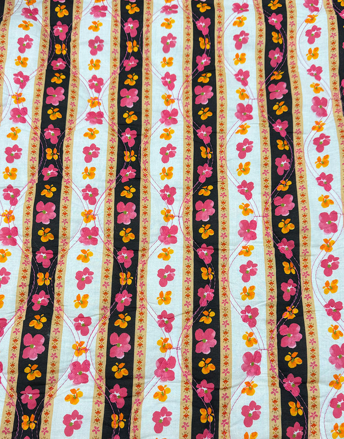 Bloom & Stripe Reversible Quilted Cotton Voile Fabric