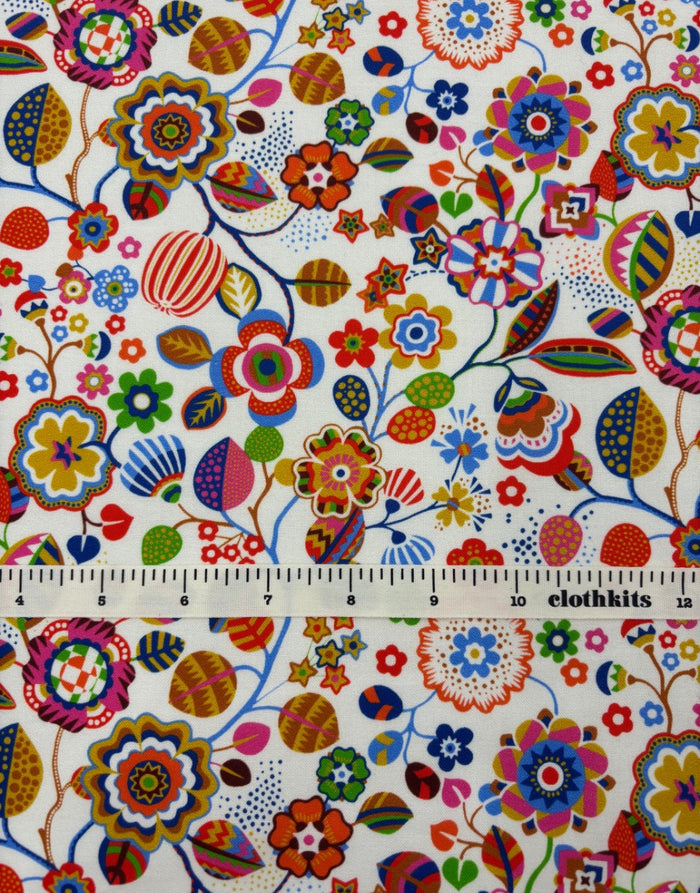 Ecru Tree Flower Quilting Cotton Fabric, Primavera by Sholto Drumlanrig Thread & Ink Studio