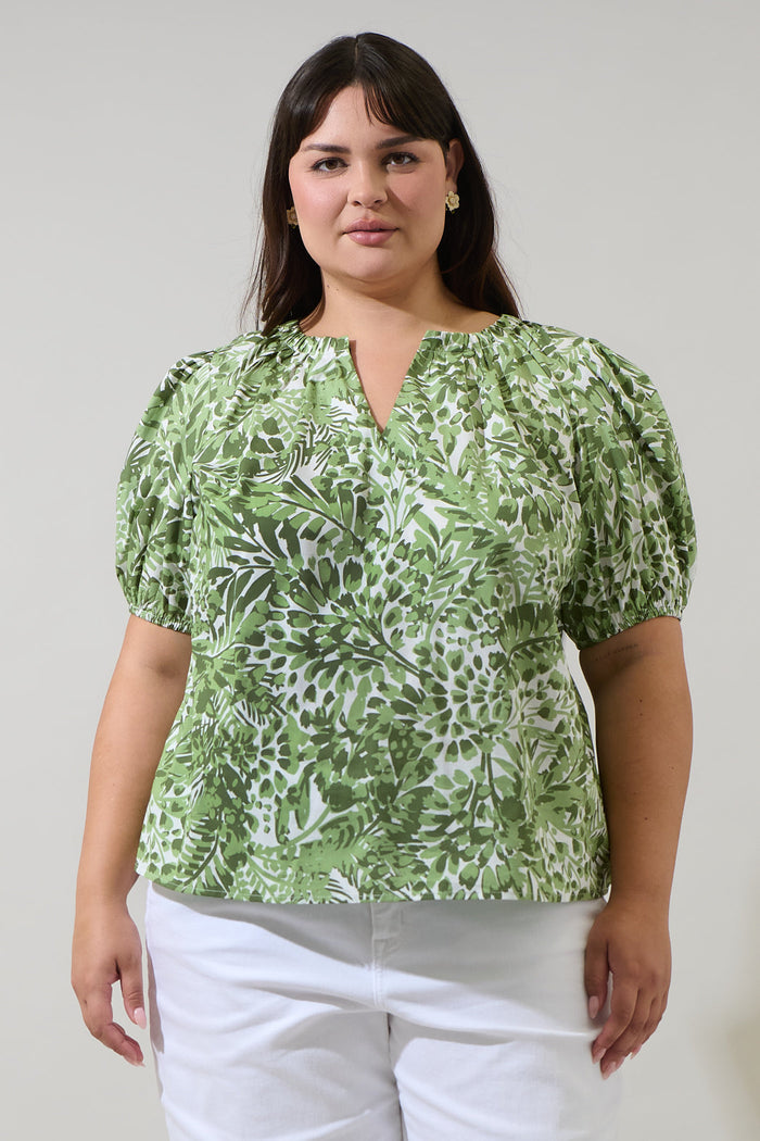 Irenan Leaf Gily Puff Sleeve Top Curve
