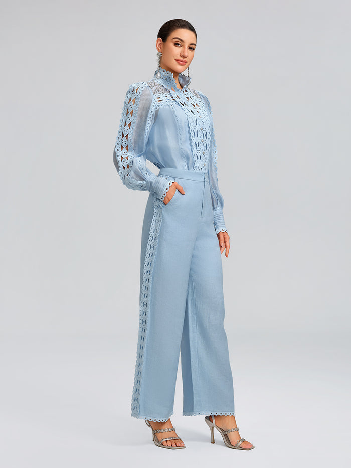 Linen Elastic Waistband Straight-Leg Pants
