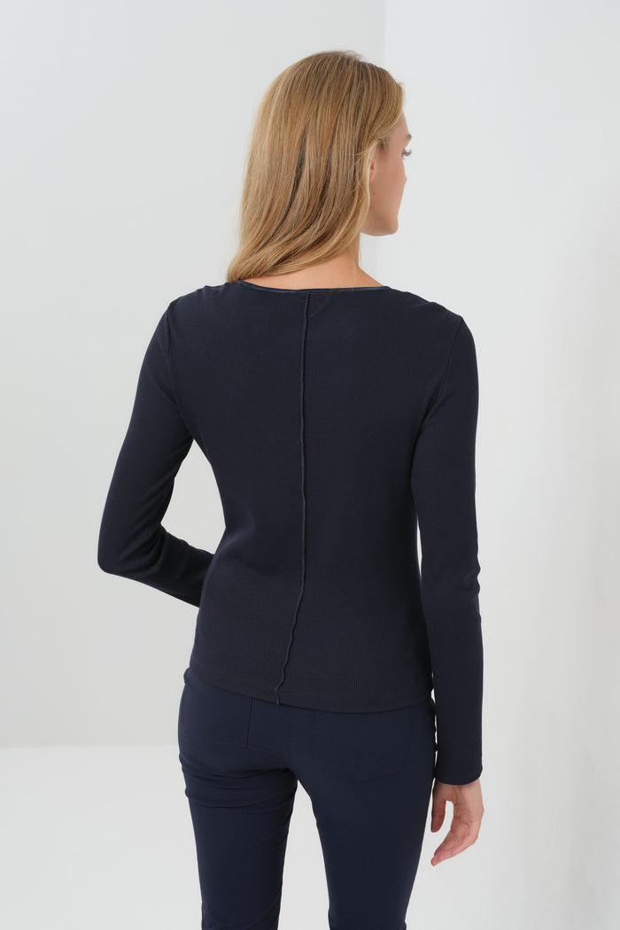 Long Sleeve Celeste Rib Top with Seam Shaping