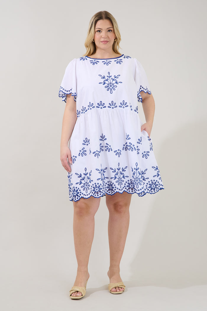 Lurina Embroidered Babydoll Mini Dress Curve