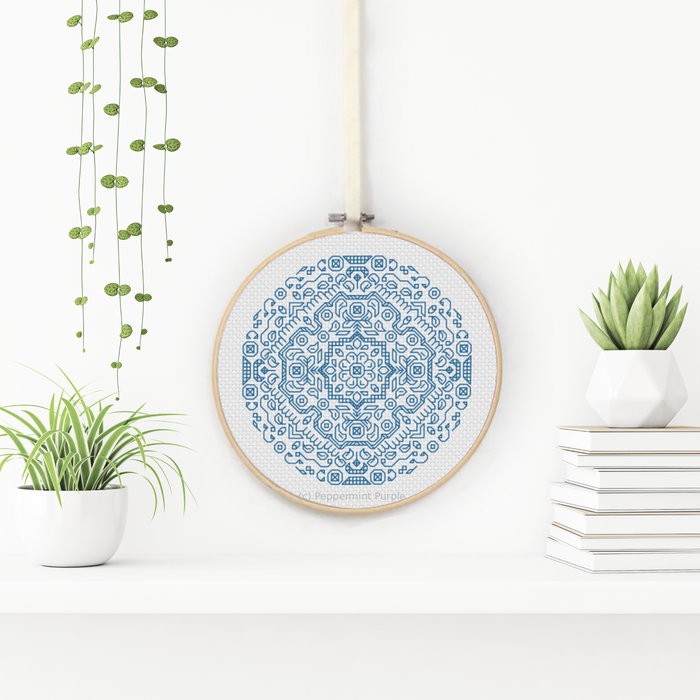 Mandala in Wedgewood Blackwork Pattern by Peppermint Purple