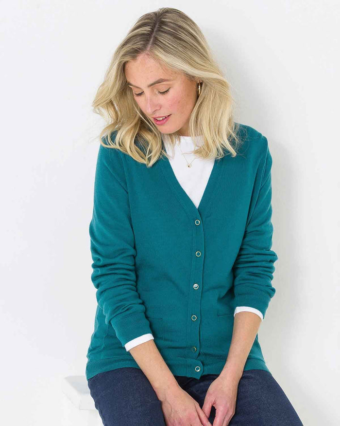 Merino Wool Cardigan - Teal - The Classic Boutique