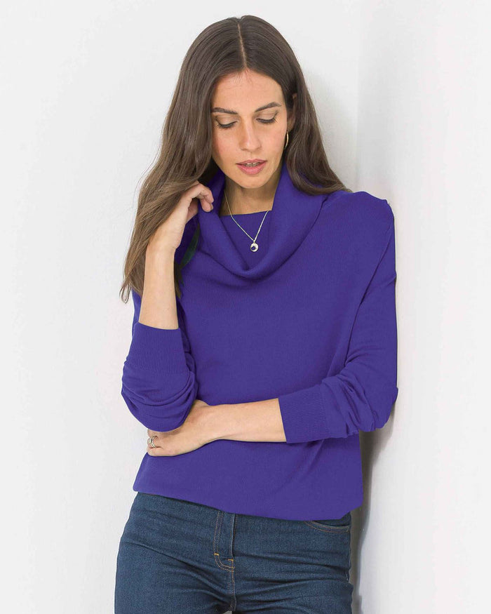 Merino Wool Cowl Neck Jumper - Purple - The Classic Boutique