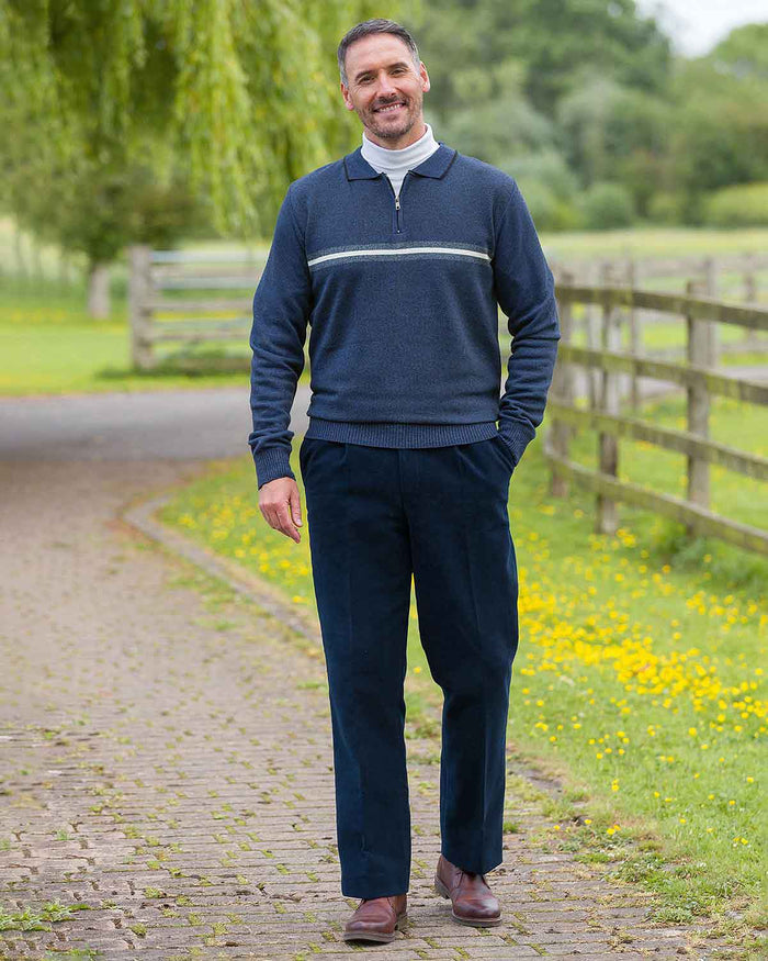 Newbury Long Sleeved Knitted Blue Polo - Image 2 - Country Collection
