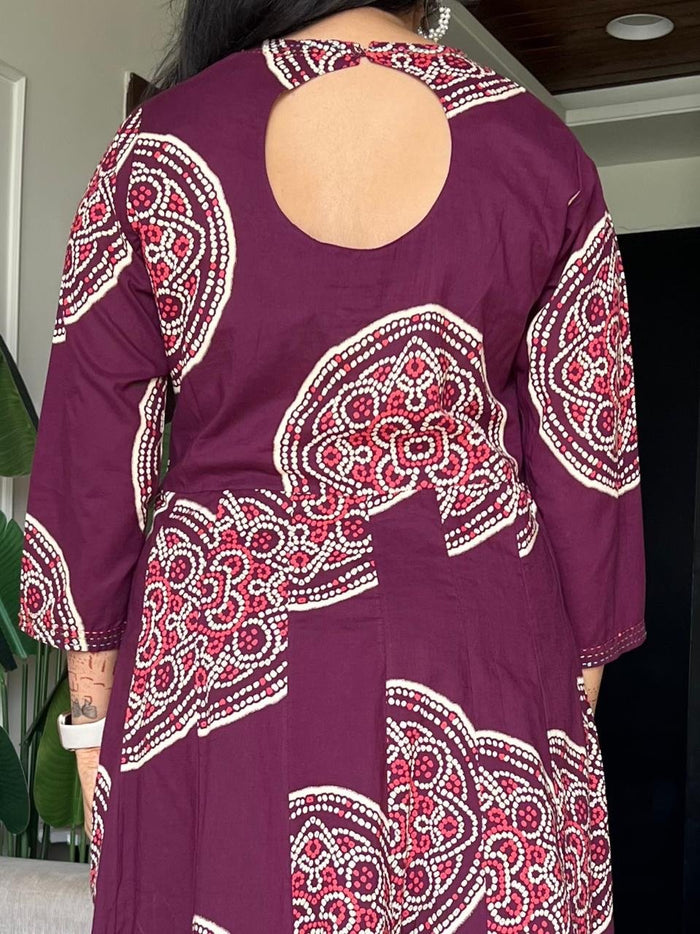 Raga Crushed Dupatta Anarkali Set- Wine