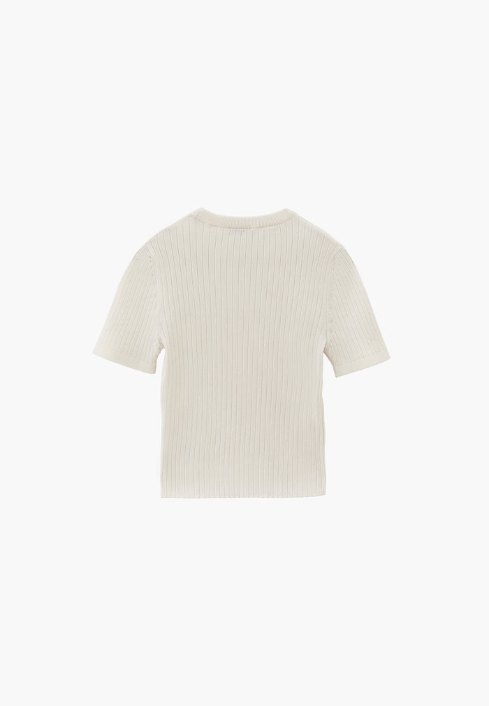 Ribbed Crew Neck Short Sleeve Sweater - ICE MILK