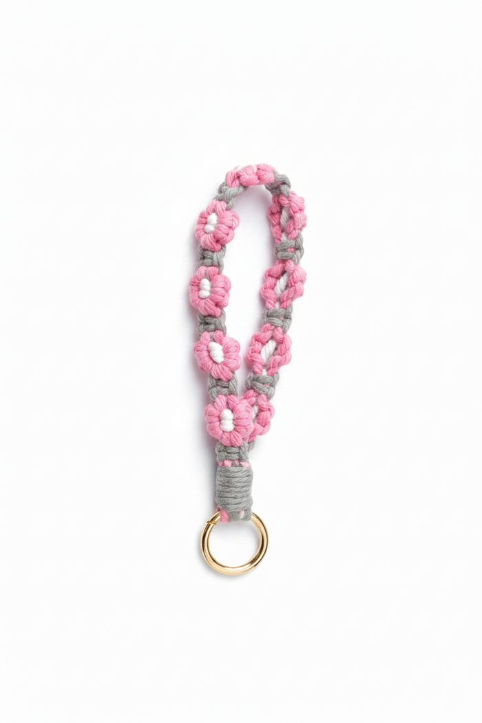 Rosette bag charm — wrist strap in pink | CRUX