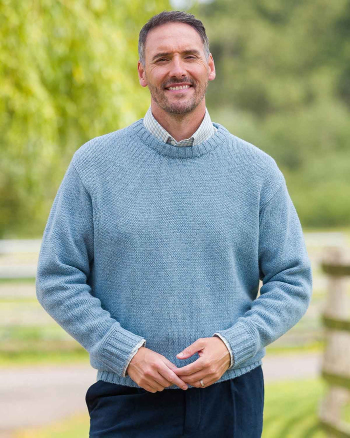 Shetland Crew Neck Jumper Mens - Glacier - Country Collection