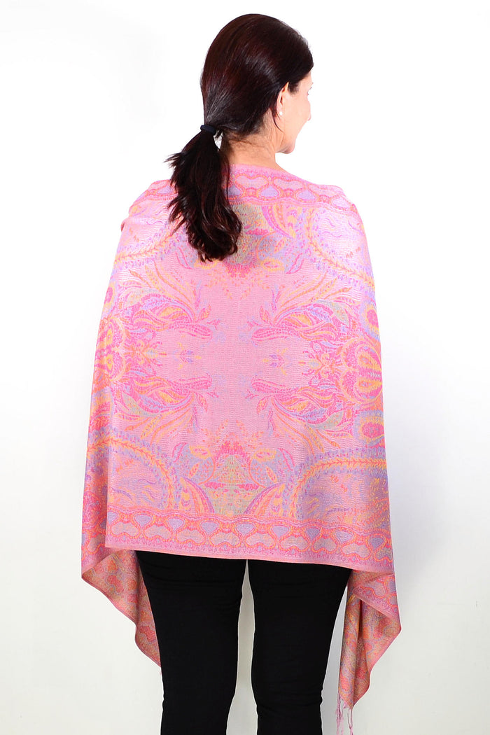 Soft pink paisley print scarf wrap by ivys, featuring a lightweight, stylish design perfect for adding a touch of elegance to any outfit.