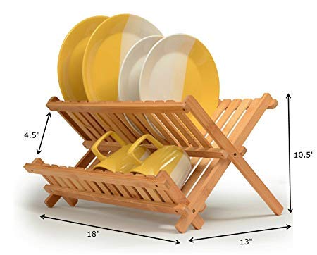 White Whale Dish Rack Collapsible Dish Drying Rack Wooden Dish Drying Rack, Foldable Dish Rack Wood Drying Rack Compact Kitchen Plate Rack