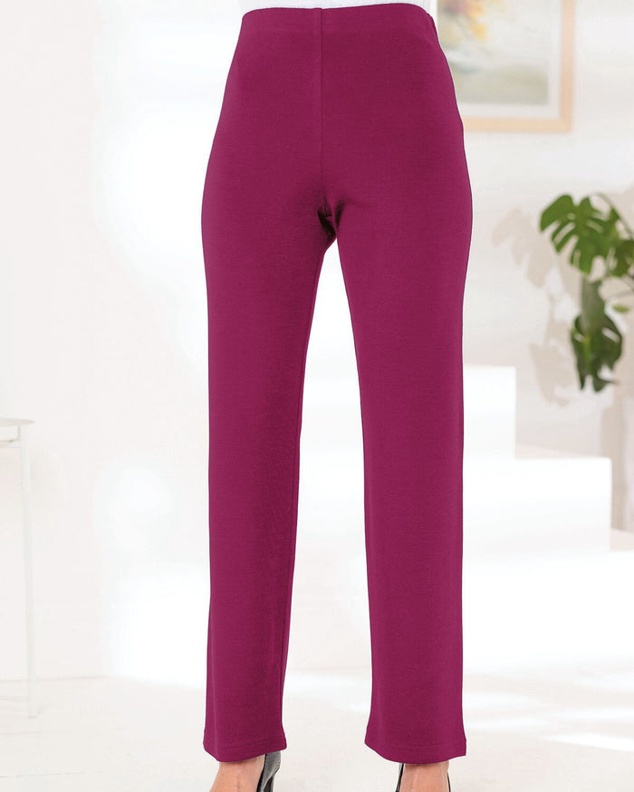 Wool Blend Pull on Trousers - Raspberry - The Classic Boutique