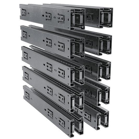 angled left view of 10-pair pack of 16-inch steel drawer slides