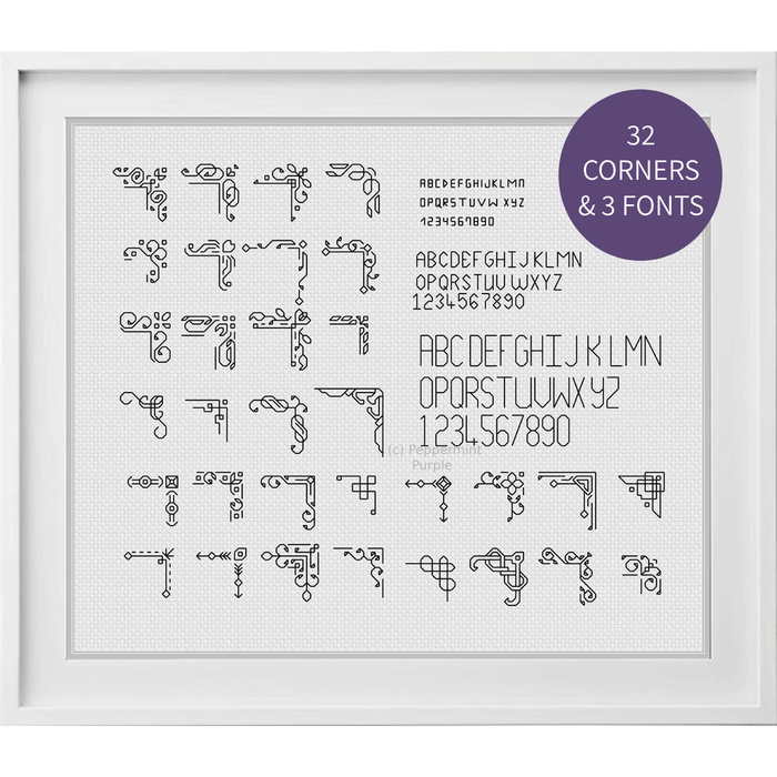 32 Blackwork Corners Blackwork Font by Peppermint Purple
