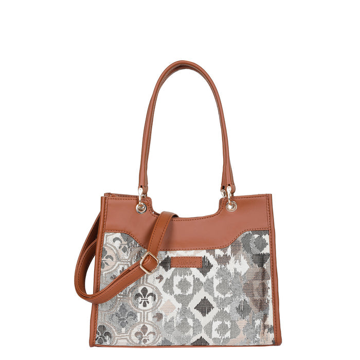 Women’s abstract tapestry vegan‑leather crossbody satchel for travel, office, work, and daily use — Canada & USA