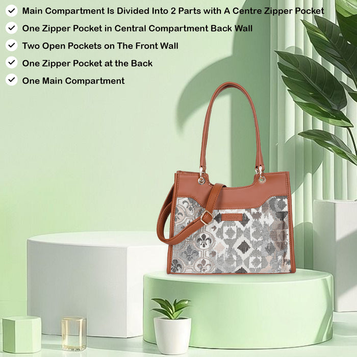Women’s abstract tapestry vegan‑leather crossbody satchel for travel, office, work, and daily use — Canada & USA-feature image