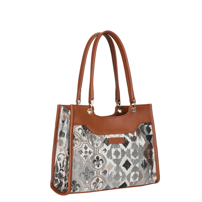 Women’s abstract tapestry vegan‑leather crossbody satchel for travel, office, work, and daily use — Canada & USA-second half side view
