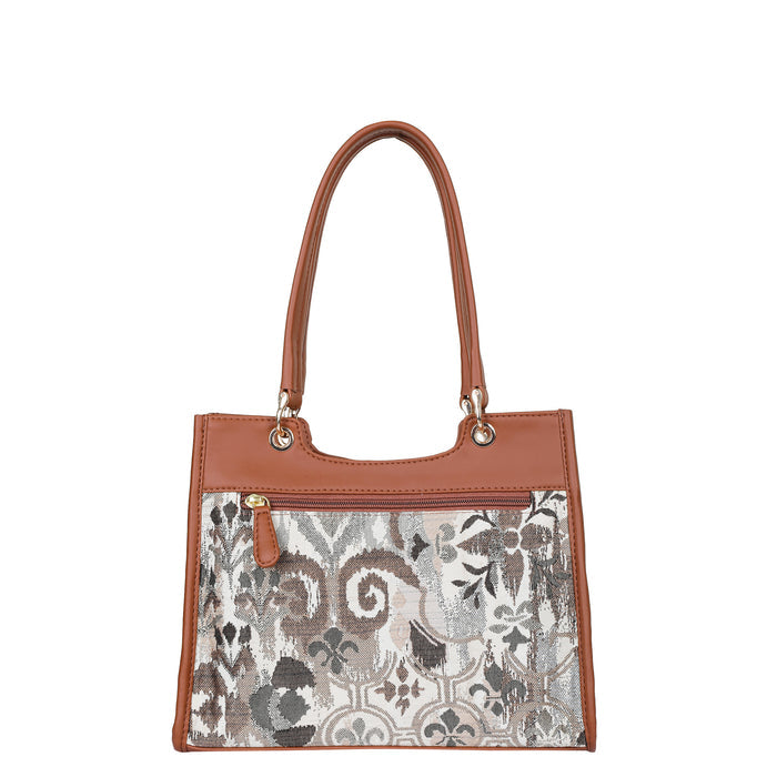 Women’s abstract tapestry vegan‑leather crossbody satchel for travel, office, work, and daily use — Canada & USA-back image