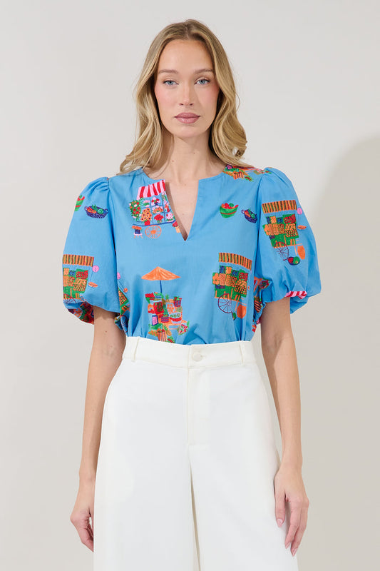 Adi Poplin Split Neck Top Flower Mart