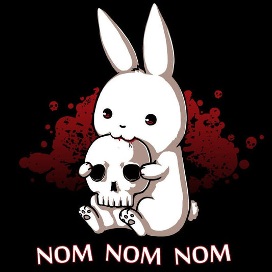 Premium Cotton T-shirt_TeeTurtle black Adorable Monstrosity featuring an adorable bunny biting into a skull with the words "nom nom nom."