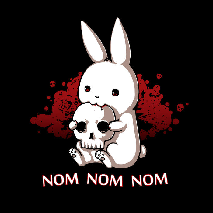 Classic Cotton T-shirt_TeeTurtle black Adorable Monstrosity featuring an adorable bunny biting into a skull with the words "nom nom nom."