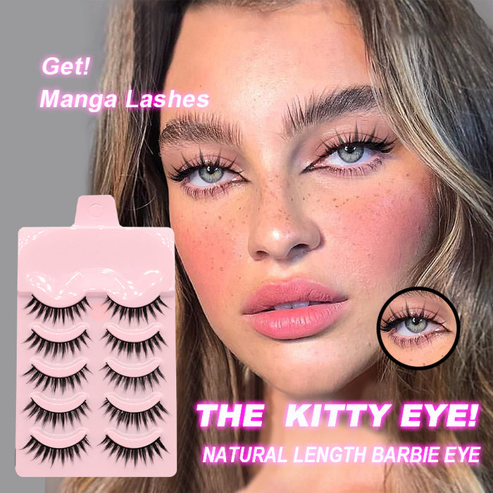 💖Anime Doll Eyes Manga Lashes (5 Pairs) – Natural Wispy Korean Cosplay Eyelashes