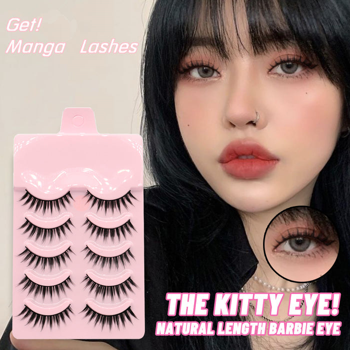 💖Anime Doll Eyes Manga Lashes (5 Pairs) – Natural Wispy Korean Cosplay Eyelashes
