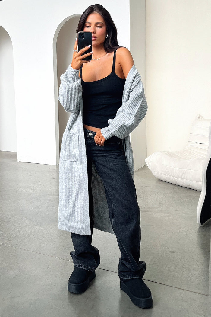 Arina Longline Knit Cardigan - Grey