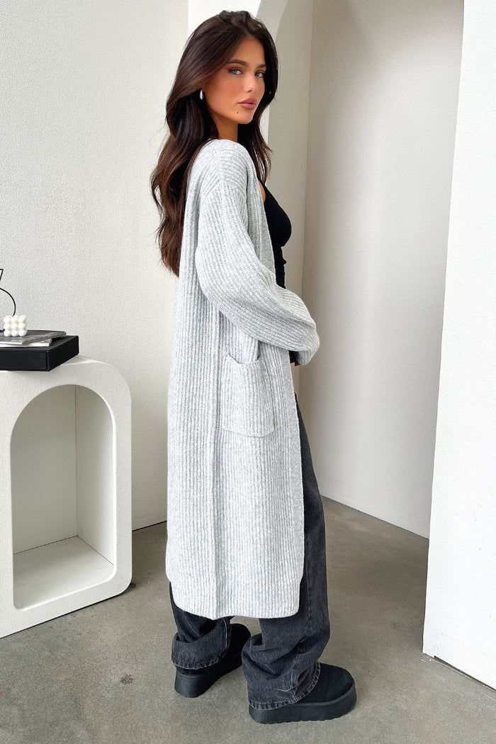 Arina Longline Knit Cardigan - Grey