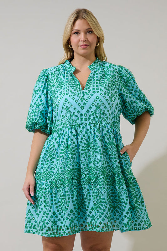 At Sea Jacey Baby doll Eyelet Mini Dress Curve