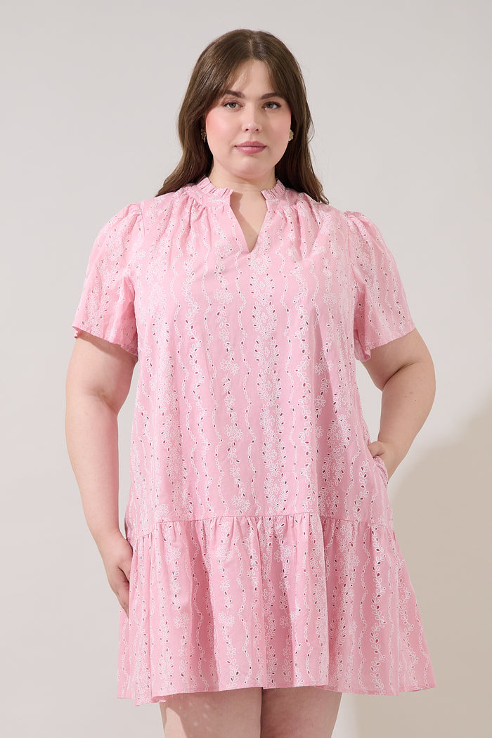 Azari Shift Mini Dress Eyelet Curve