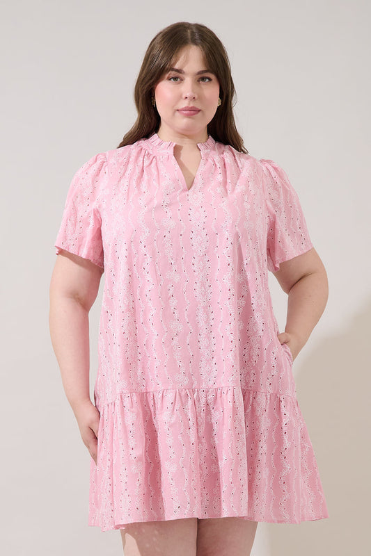 Azari Shift Mini Dress Eyelet Curve
