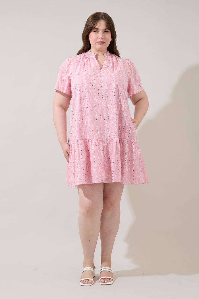 Azari Shift Mini Dress Eyelet Curve
