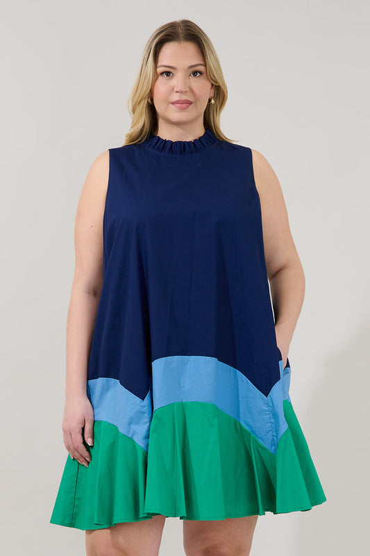 Balsy Color Block Shift Mini Dress Curve