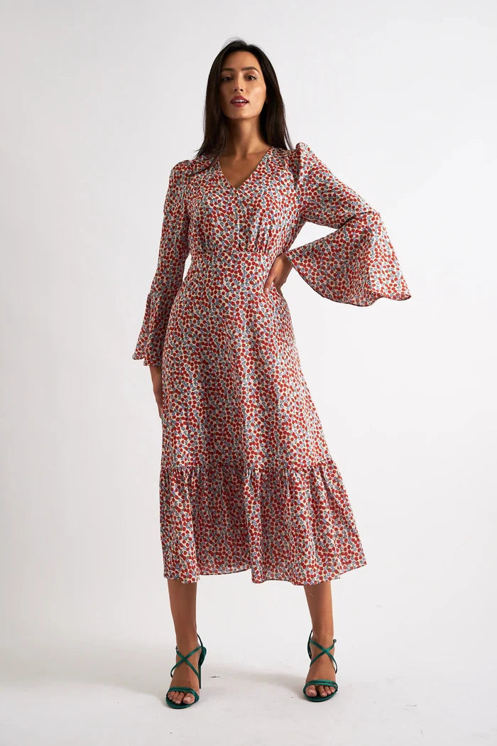 Bathilde Strawberry Fields Print Midi Dress - Bascora