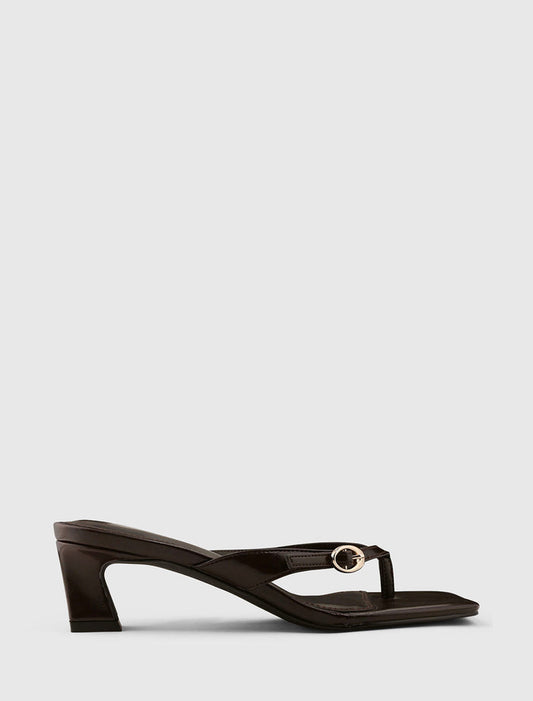 Belinda 2 Buckle Detail Thong Heeled Sandal Chocolate Brown Forever New