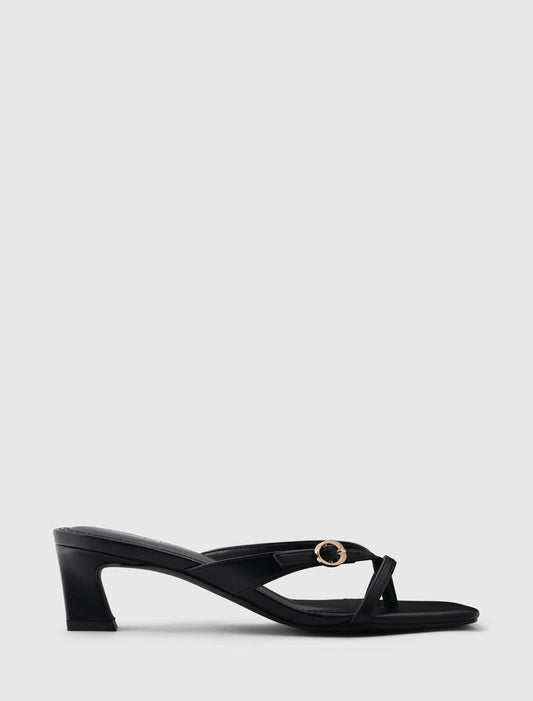 Belinda Buckle Detail Thong Heeled Sandal Black Forever New