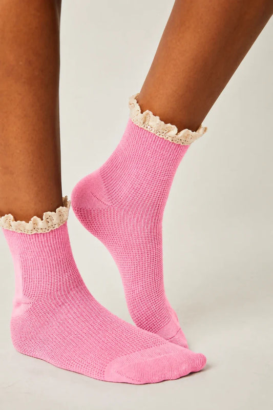 Beloved Waffle Knit Sock - Bubblegum
