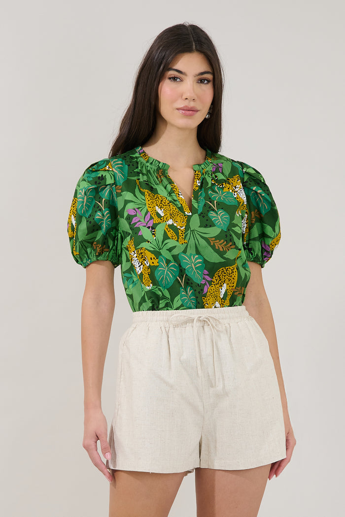 Berisa Split Neck Top Tropical