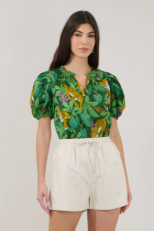 Berisa Split Neck Top Tropical