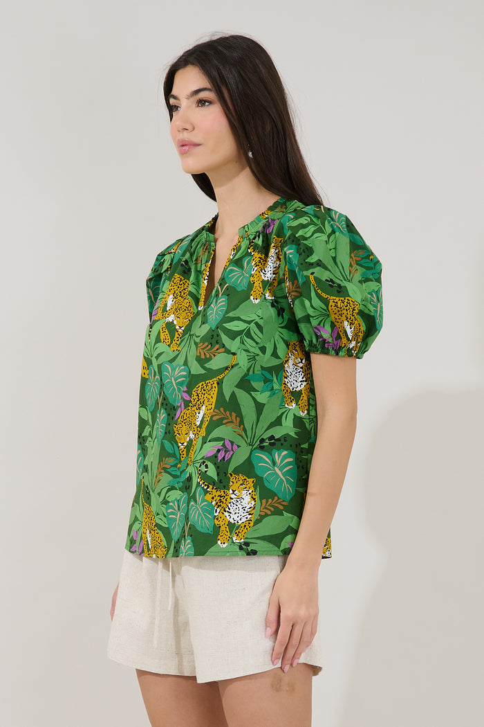 Berisa Split Neck Top Tropical