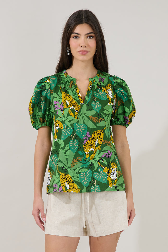 Berisa Split Neck Top Tropical