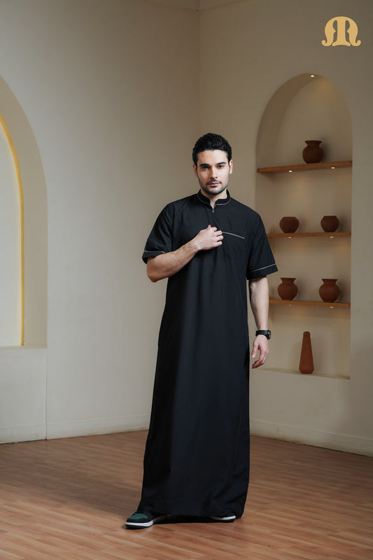 Black Basico Half Sleeve Thobe Men