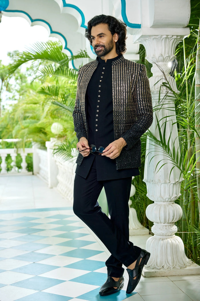 Metallic embroidered jacket men