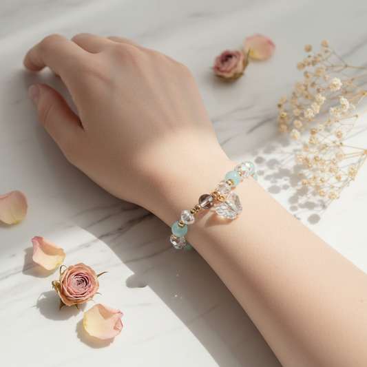 Blossom Beaded Charm Bracelets – Pastel Crystal & Butterfly Charm Stretch Bracelet Set (IBR-3949)